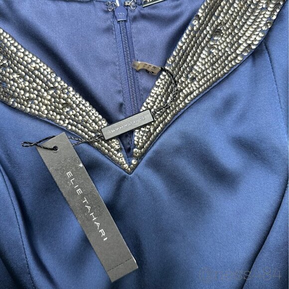 NWT Elie Tahari Rena Stretch Satin Cobalt Blue Dress / Size 2 - Picture 6 of 7